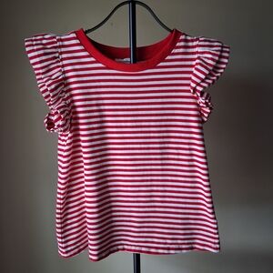 Mittoshop Women’s Red & White Striped Top W/Flutter Sleeve; Size L